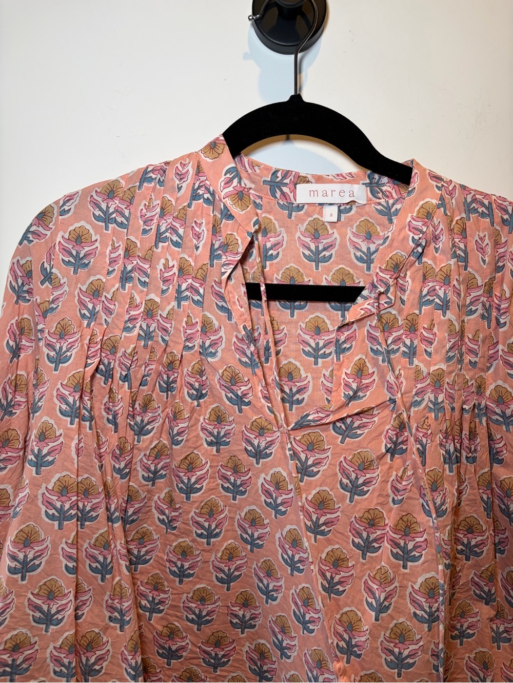 Marea Peach Pink Floral Tie-Neck Blouse - Picture 2 of 8